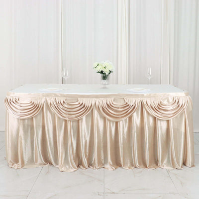Satin Table Skirt 14ft Beige - Pleated Double Drape Table Cover