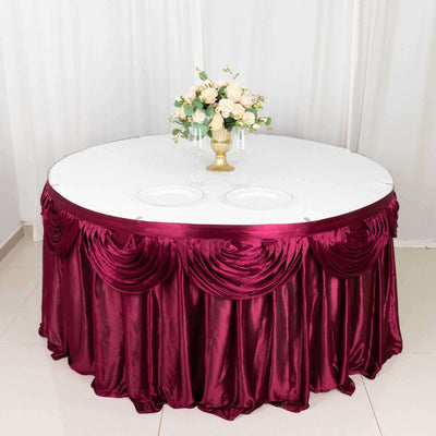Satin Table Skirt 14ft Burgundy - Pleated Double Drape Table Cover