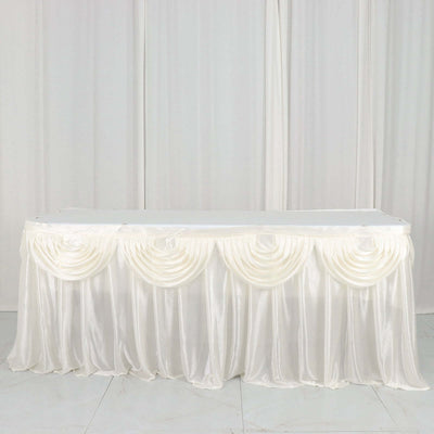 Satin Table Skirt 14ft Ivory - Pleated Double Drape Table Cover