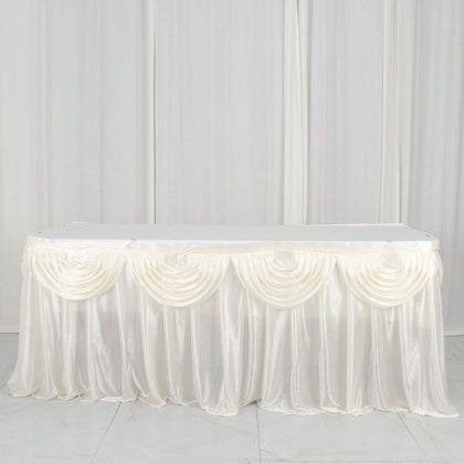 Satin Table Skirt 14ft Ivory - Pleated Double Drape Table Cover