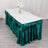 Teal table skirt with elegant draping for events and parties.