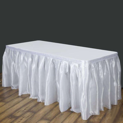 Satin Table Skirt 14ft White - Classy Pleated Wedding Table Decor