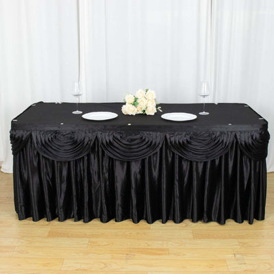 Satin Table Skirt 21ft Black - Pleated Double Drape Table Cover