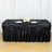 Black table skirt with elegant pleats, perfect for events and decor.