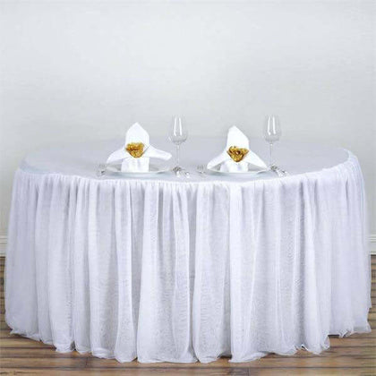 Satin Tulle Round Tablecloth 120" White 3 Layer Tutu Skirt with Stylish Pleated Detailing