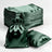 Green satin drawstring bags stacked and displayed on a plain background.