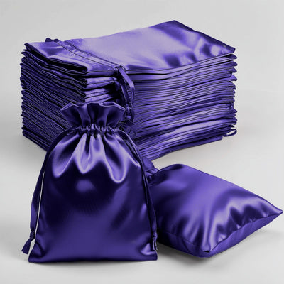 60 Pack Purple Satin Wedding Party Favor Bags, Drawstring Pouch Gift Bags 4"x6"