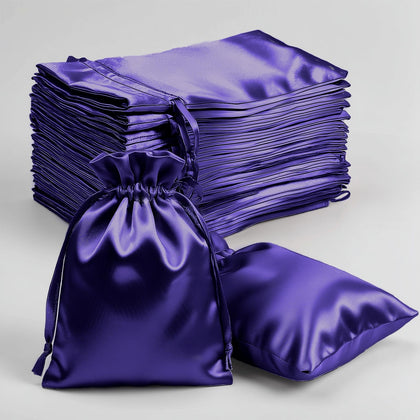 60 Pack Purple Satin Wedding Party Favor Bags, Drawstring Pouch Gift Bags 4"x6"
