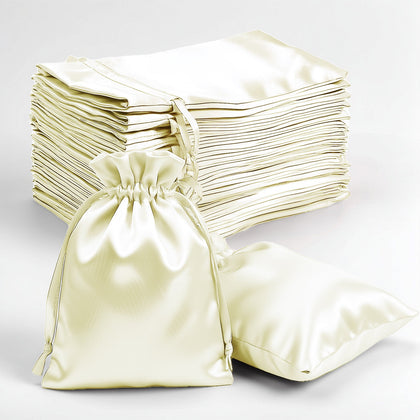 60 Pack Yellow Satin Wedding Party Favor Bags, Drawstring Pouch Gift Bags 4"x6"