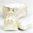 Set of elegant satin drawstring bags in cream color on a white background.