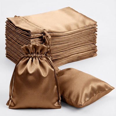 60 Pack Antique Gold Satin Drawstring Wedding Party Favor Gift Bags 5"x7"
