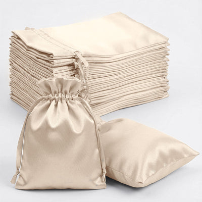 60 Pack Beige Satin Drawstring Wedding Party Favor Gift Bags 5"x7"