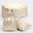 Set of beige satin drawstring bags stacked with one bag open in front.
