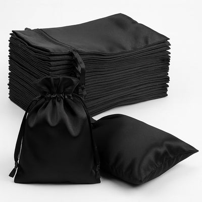 60 Pack Black Satin Drawstring Wedding Party Favor Gift Bags 5"x7"