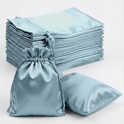 60 Pack Dusty Blue Satin Drawstring Wedding Party Favor Gift Bags 5"x7"