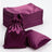Set of purple satin drawstring bags on a white background.