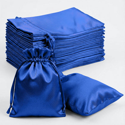 60 Pack Royal Blue Satin Drawstring Wedding Party Favor Gift Bags 5"x7"