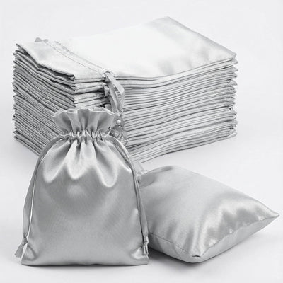60 Pack Silver Satin Drawstring Wedding Party Favor Gift Bags 5"x7"