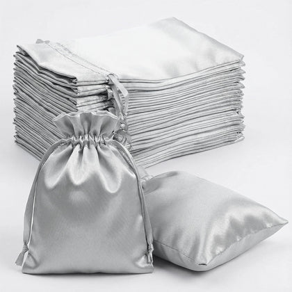 60 Pack Silver Satin Drawstring Wedding Party Favor Gift Bags 5"x7"