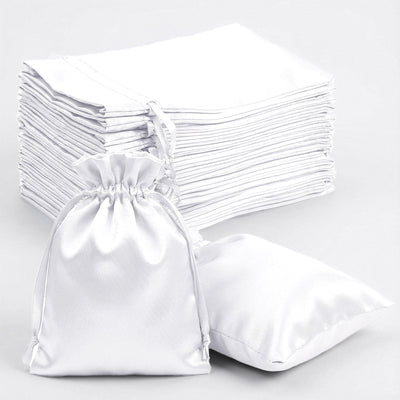 60 Pack White Satin Drawstring Wedding Party Favor Gift Bags 5"x7"