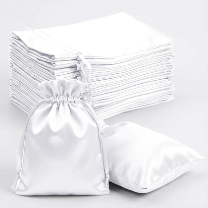 60 Pack White Satin Drawstring Wedding Party Favor Gift Bags 5"x7"