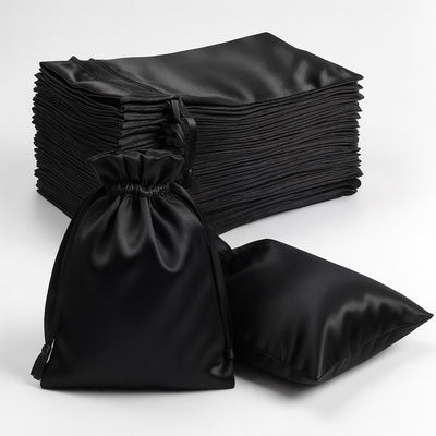 60 Pack Black Satin Wedding Party Favor Bags, Drawstring Pouch Gift Bags 4"x6"