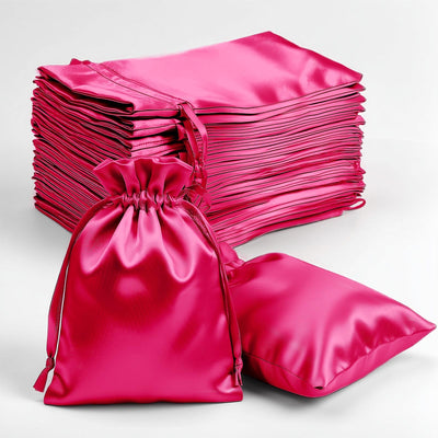 60 Pack Fuchsia Satin Wedding Party Favor Bags, Drawstring Pouch Gift Bags 4"x6"