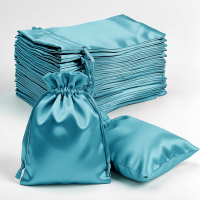60 Pack Turquoise Satin Wedding Party Favor Bags, Drawstring Pouch Gift Bags 4"x6"