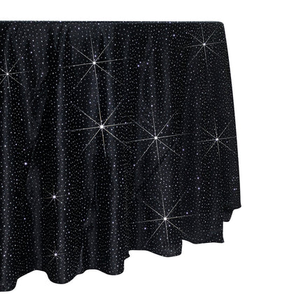 Scuba Round 120″ Black Tablecloth with Rhinestone Accents – Wrinkle-Free, Stain-Resistant & Seamless Luxury Event Cover