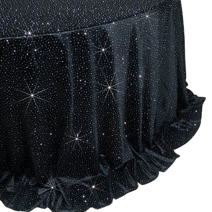 Scuba Round 132″ Black Tablecloth with Rhinestone Accents – Wrinkle-Free, Stain-Resistant & Seamless Luxury Event Cover