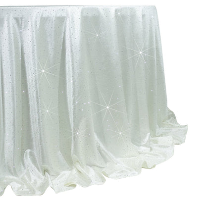 Scuba Round 132″ Pearl White Tablecloth with Rhinestone Accents – Wrinkle-Free, Stain-Resistant & Seamless Luxury Event Cover