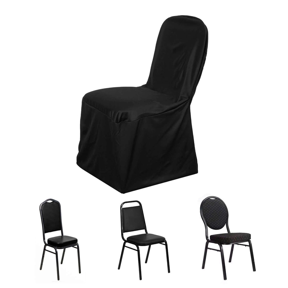 Black chair cover with various chair styles displayed below.