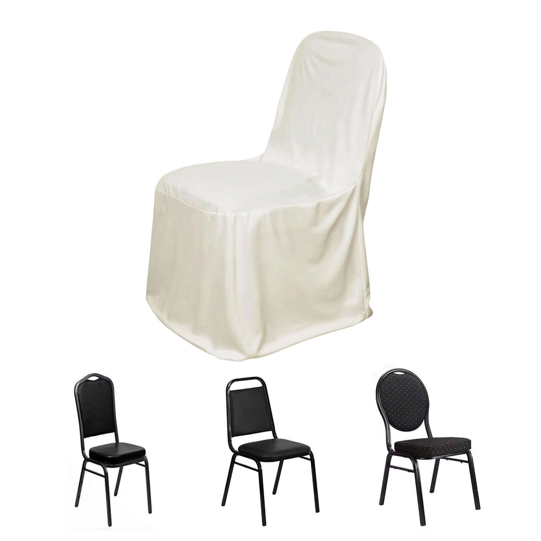 Four banquet chairs in various styles, including a covered chair.