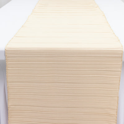 Scuba Table Runner 12x108inch Beige Accordion Pleated – Wrinkle Free & Stain Resistant Textured