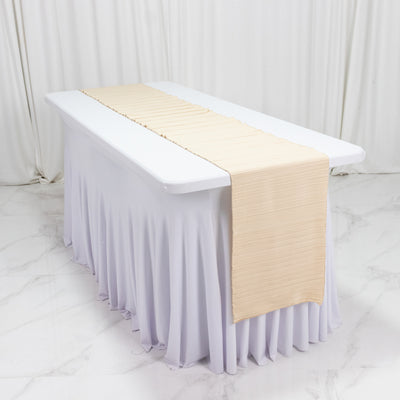 Scuba Table Runner 12x108inch Beige Accordion Pleated – Wrinkle Free & Stain Resistant Textured