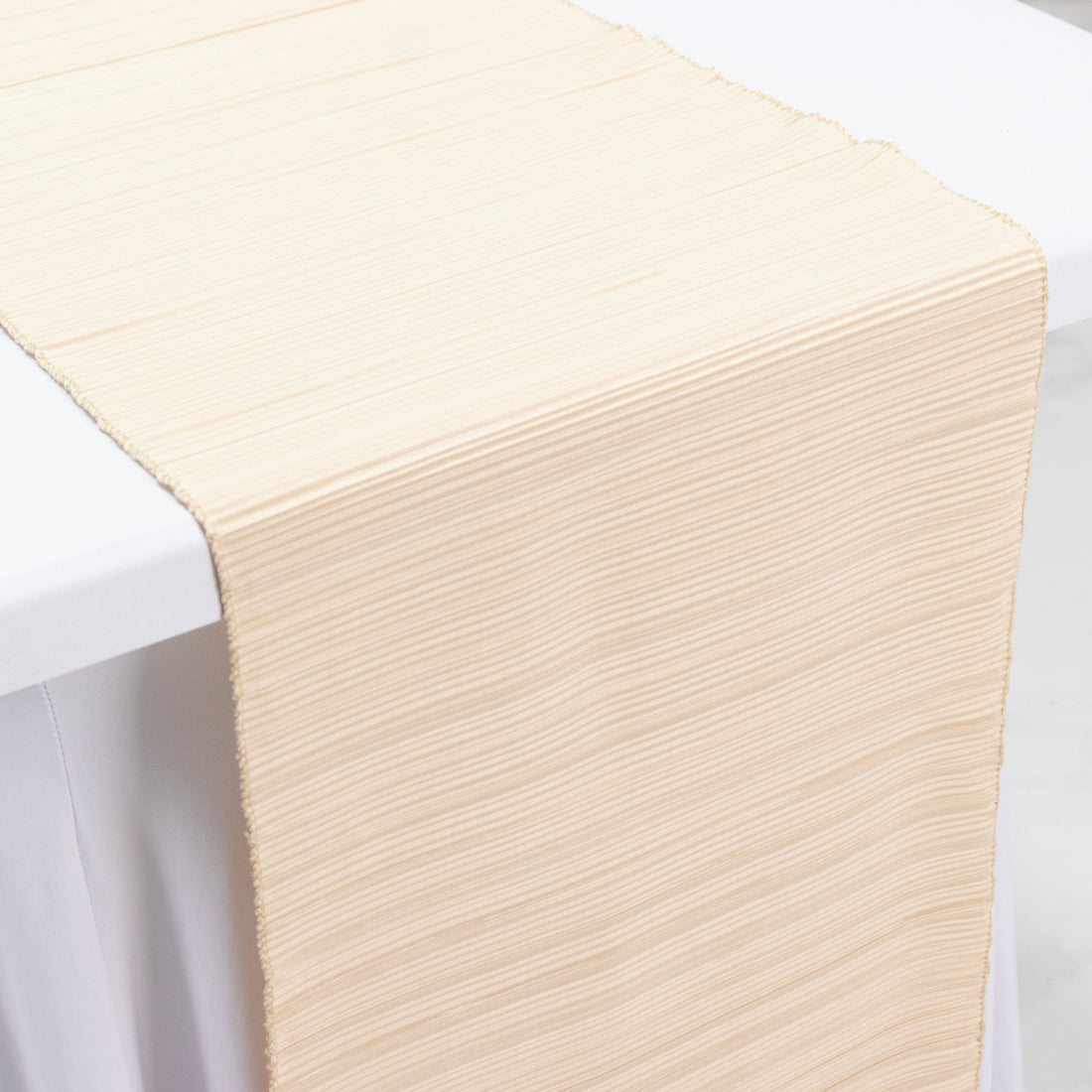 Scuba Table Runner 12x108inch Beige Accordion Pleated – Wrinkle Free & Stain Resistant Textured
