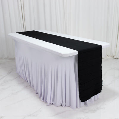 Scuba Table Runner 12x108inch Black Accordion Pleated – Wrinkle Free & Stain Resistant Textured