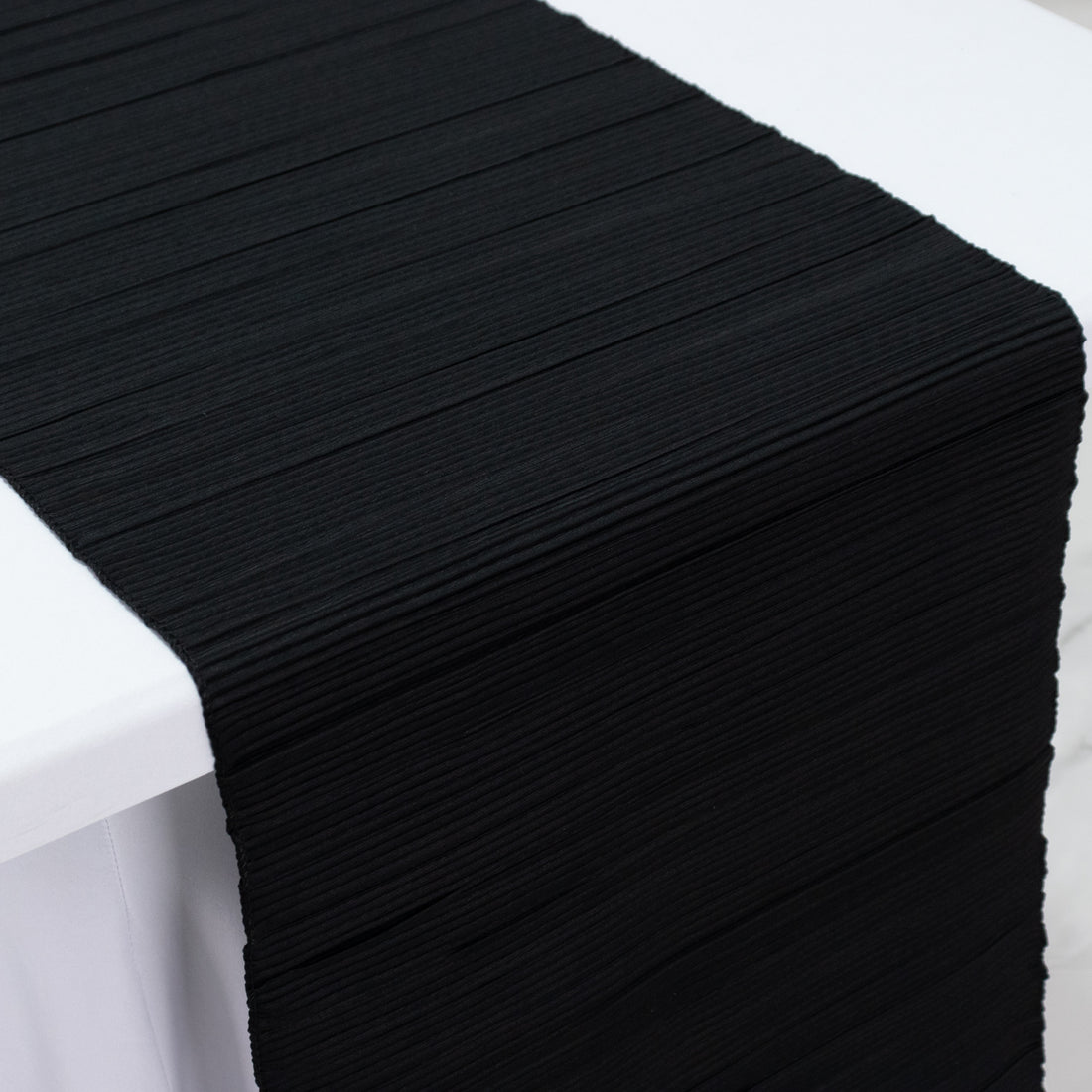 Scuba Table Runner 12x108inch Black Accordion Pleated – Wrinkle Free & Stain Resistant Textured