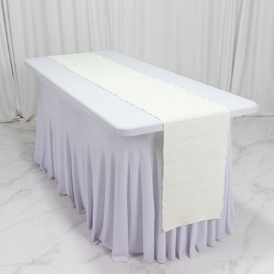 Scuba Table Runner 12x108inch Ivory Accordion Pleated – Wrinkle Free & Stain Resistant Textured