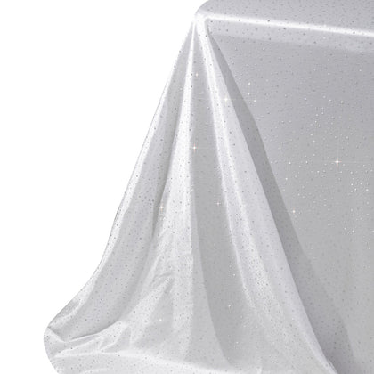 Scuba Rectangular 90"×132" White Tablecloth with Rhinestone Accents – Wrinkle-Free, Stain-Resistant & Seamless Luxury Event Cover