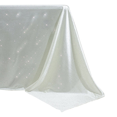Scuba Rectangular 90"×132" Pearl White Tablecloth with Rhinestone Accents – Wrinkle-Free, Stain-Resistant & Seamless Luxury Event Cover