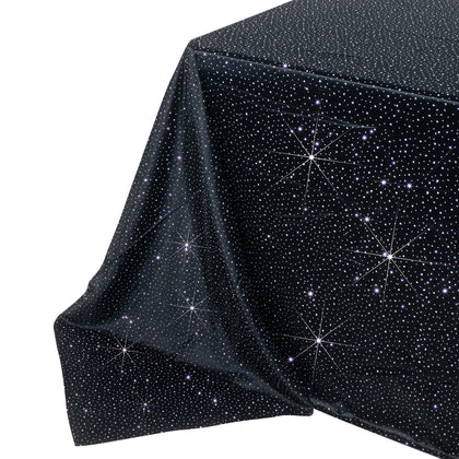 Scuba Rectangular 90"×156" Black Tablecloth with Rhinestone Accents – Wrinkle-Free, Stain-Resistant & Seamless Luxury Event Cover