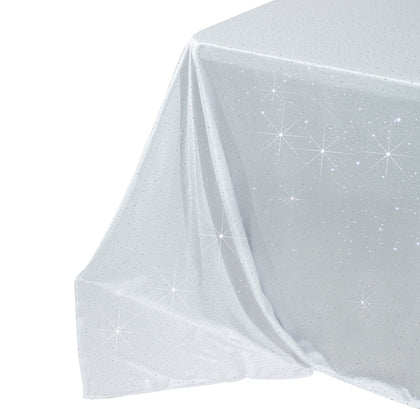 Scuba Rectangular 90"×156" White Tablecloth with Rhinestone Accents – Wrinkle-Free, Stain-Resistant & Seamless Luxury Event Cover
