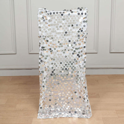 Sequin Chiavari Chair Slipcover Big Payette Style Silver - Decorative Chair Back Cover