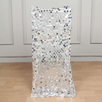Sequin Chiavari Chair Slipcover Big Payette Style Silver - Decorative Chair Back Cover
