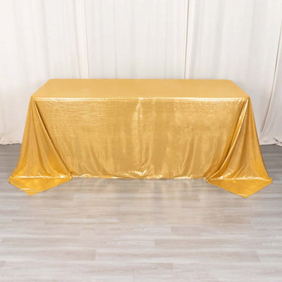 Sequin Dots Polyester Rectangle Tablecloth 90"x132" Gold Shimmer - Seamless, Wrinkle Free & Glittering Table Cover for Upscale Events