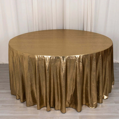 Sequin Dots Polyester Round Tablecloth 120" Antique Gold Shimmer - Wrinkle Free & Sparkling Table Cover