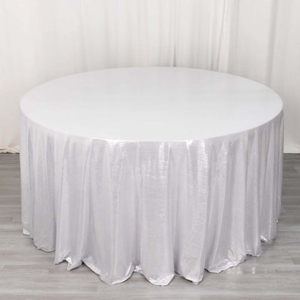 Sequin Dots Polyester Round Tablecloth 120" Silver Shimmer - Wrinkle Free & Sparkling Table Cover