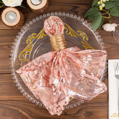 Sequin Mesh Napkin 20"x20" Blush - Wave Embroidered Dinner Napkin