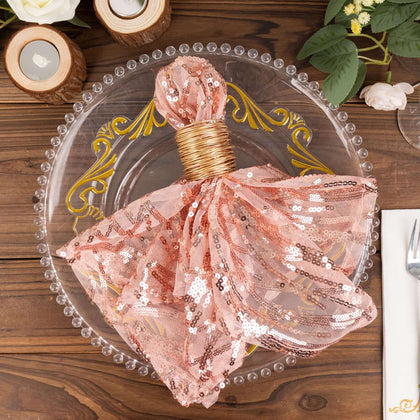 Sequin Mesh Napkin 20"x20" Blush - Wave Embroidered Dinner Napkin